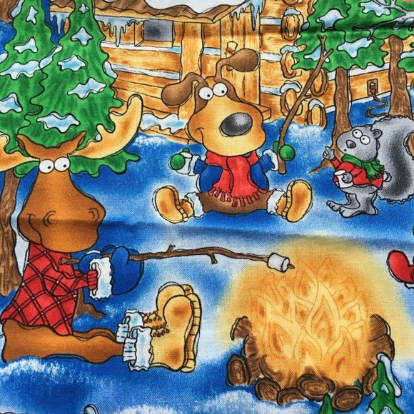 Christmas Fabric Moose Camping Log Cabin 100% Cotton Winter Colourful Fabricland - Picture 6 of 10